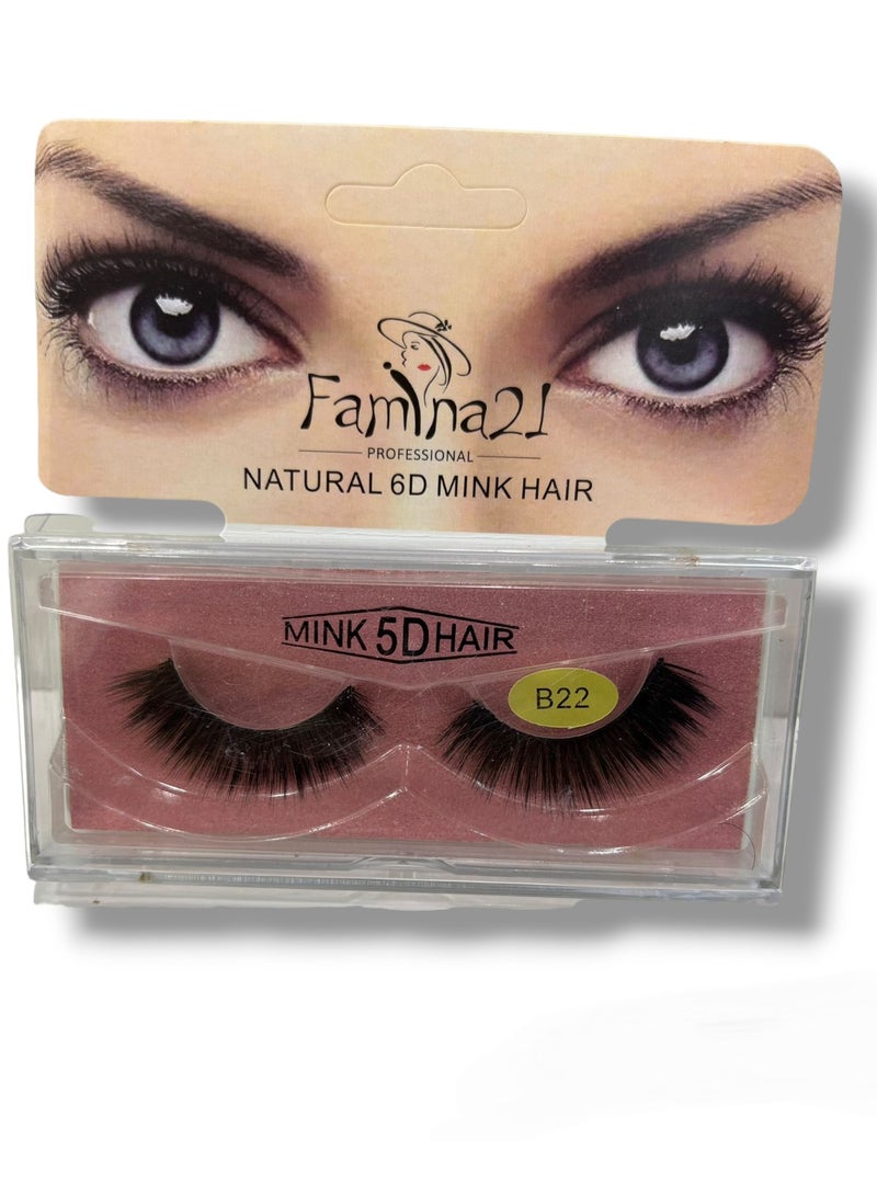 Famina21 Natural 6D/5D Mink Hair Eyelashes - Set of 30 Models (B22)
