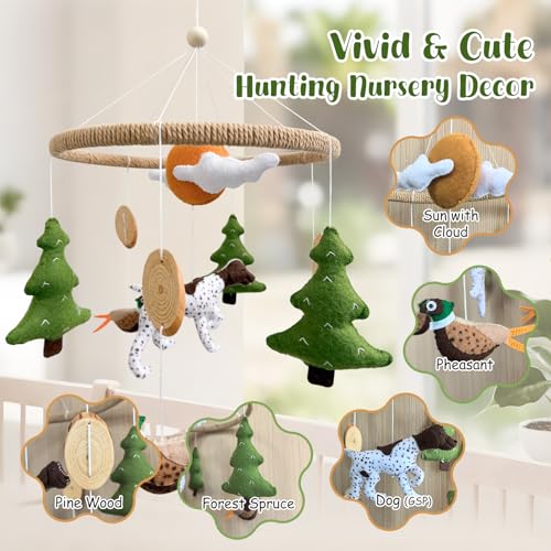 Teeloray Baby Mobile for Crib Hunting Baby Crib Mobile for Boys Girls Handmade Felt Woodland Nursery Decor Infant Bedroom Hanging Pheasant Dog Hunting Decor for Bassinet Gender Reveal Newborn Gifts - Image 4