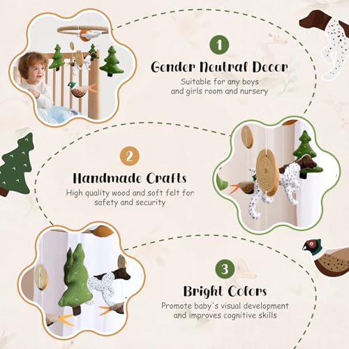 Teeloray Baby Mobile for Crib Hunting Baby Crib Mobile for Boys Girls Handmade Felt Woodland Nursery Decor Infant Bedroom Hanging Pheasant Dog Hunting Decor for Bassinet Gender Reveal Newborn Gifts - Image 5