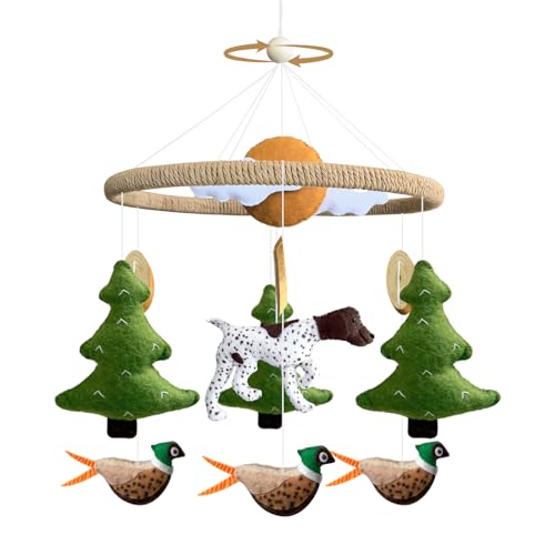 Teeloray Baby Mobile for Crib Hunting Baby Crib Mobile for Boys Girls Handmade Felt Woodland Nursery Decor Infant Bedroom Hanging Pheasant Dog Hunting Decor for Bassinet Gender Reveal Newborn Gifts - Image 1