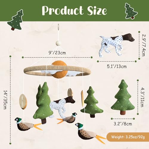 Teeloray Baby Mobile for Crib Hunting Baby Crib Mobile for Boys Girls Handmade Felt Woodland Nursery Decor Infant Bedroom Hanging Pheasant Dog Hunting Decor for Bassinet Gender Reveal Newborn Gifts - Image 3