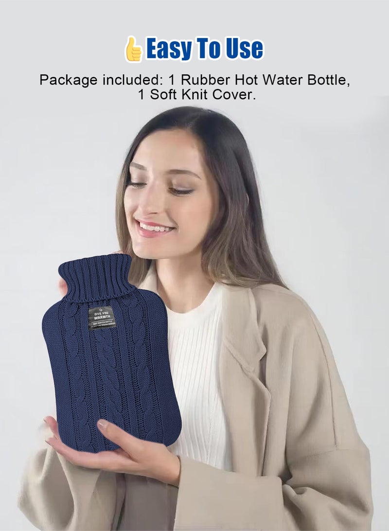 هومار كيت زجاجة ماء ساخن مع غطاء محبوك، كيس ماء ساخن سعة 2 لتر للكمادات الساخنة والباردة، تدفئة اليدين والقدمين، مثالية لتقلصات الدورة الشهرية وتخفيف آلام الرقبة والكتف، لون أزرق - Image 5