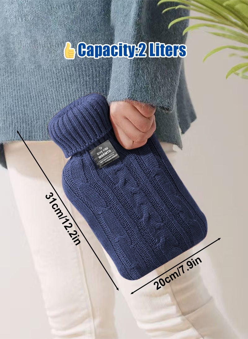 هومار كيت زجاجة ماء ساخن مع غطاء محبوك، كيس ماء ساخن سعة 2 لتر للكمادات الساخنة والباردة، تدفئة اليدين والقدمين، مثالية لتقلصات الدورة الشهرية وتخفيف آلام الرقبة والكتف، لون أزرق - Image 2