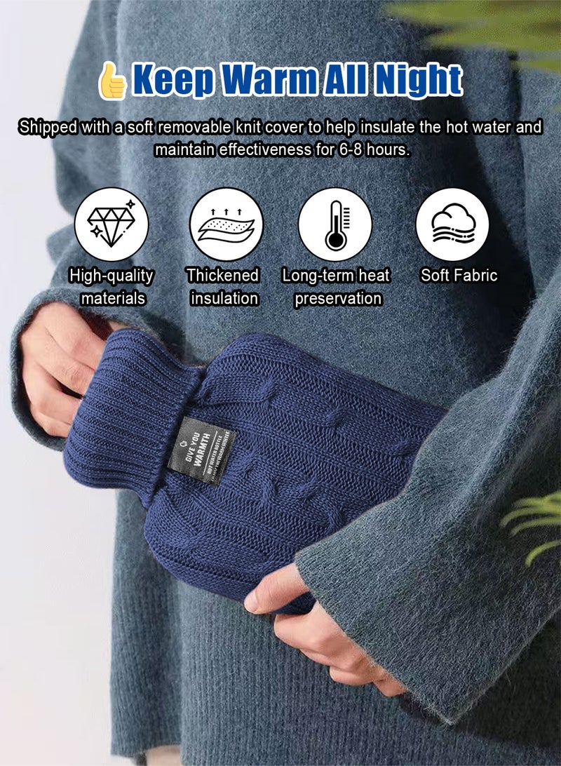 هومار كيت زجاجة ماء ساخن مع غطاء محبوك، كيس ماء ساخن سعة 2 لتر للكمادات الساخنة والباردة، تدفئة اليدين والقدمين، مثالية لتقلصات الدورة الشهرية وتخفيف آلام الرقبة والكتف، لون أزرق - Image 3