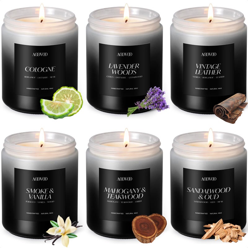 AOOVOO Scented Candles Set  6 Pack Men Candles for Home Scented 42 oz Soy Wax 300 Hour Long Lasting Candle Soy Candle Gifts Set for Men Birthday Valentine Christmas Anniversary Present
