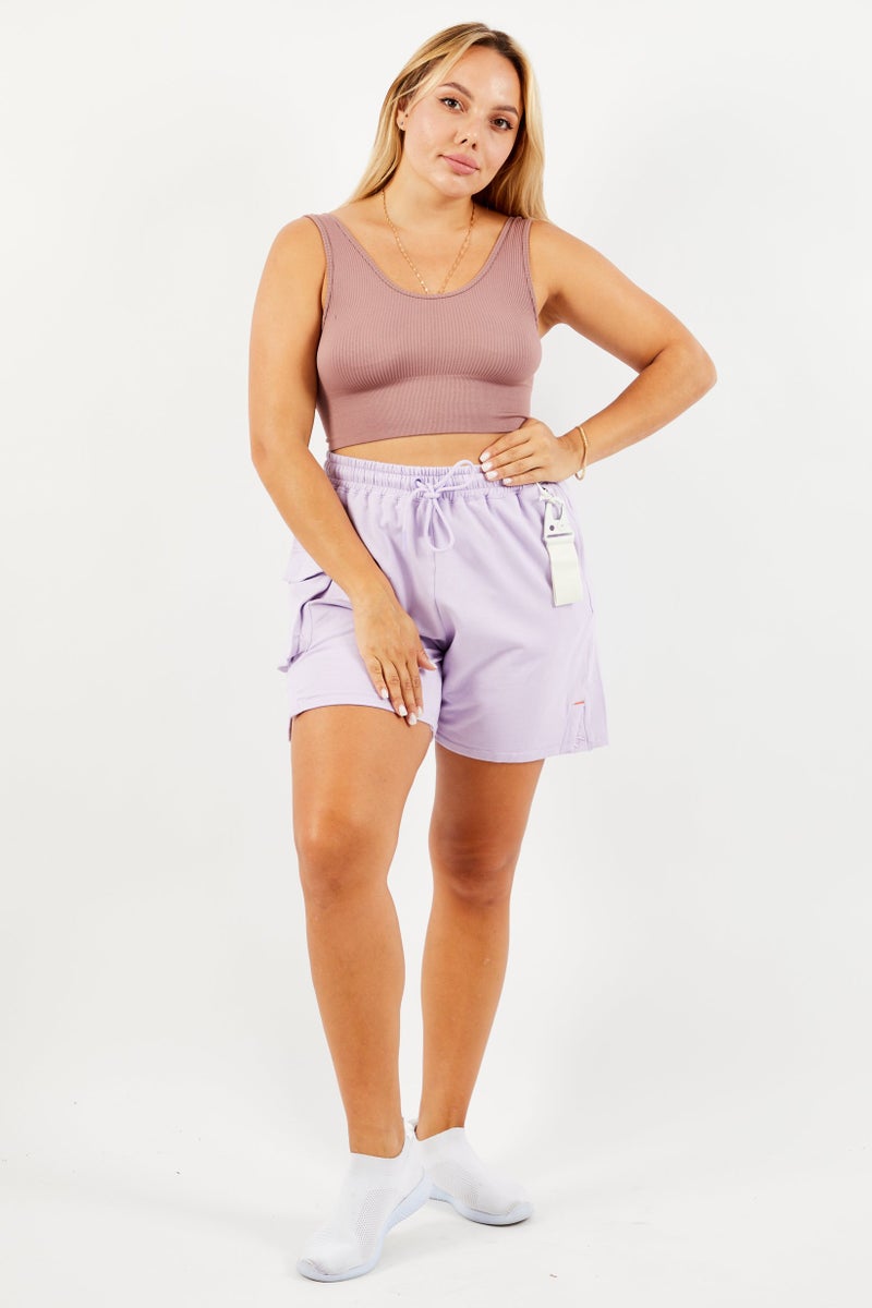 TRIBE OF 6 Women Solid Basic Shorts, Lavender - Image 4