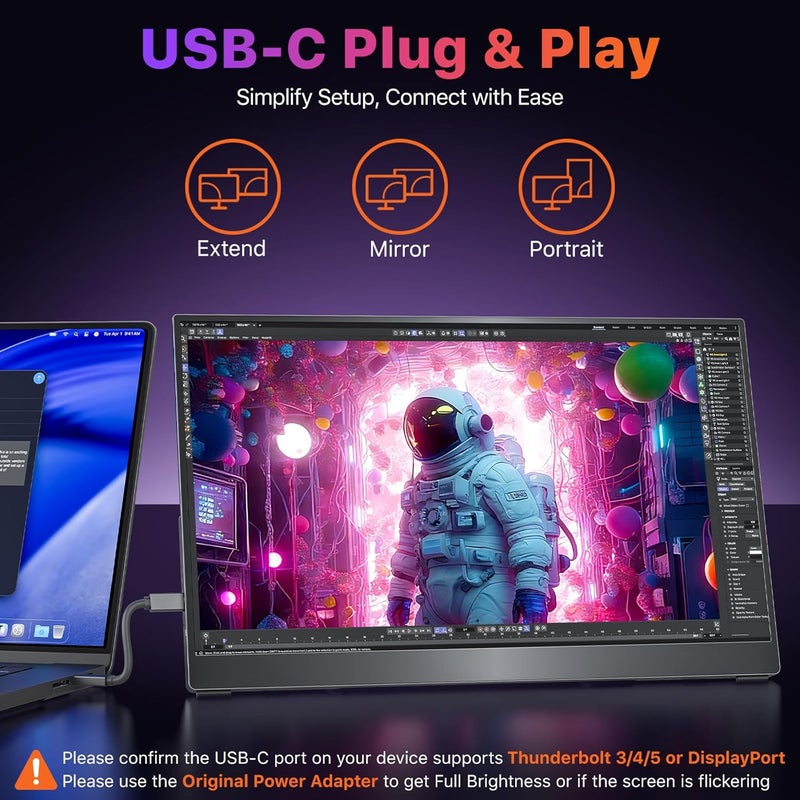 cocopar Portable Monitor 17.3 Inch 4K UHD 60Hz 145% sRGB Travel Monitor with Speaker HDMI USB-C Second Screen for Laptop MacBook Surface PC Xbox PS4/5, VESA Mountable, with Kickstand - Image 2