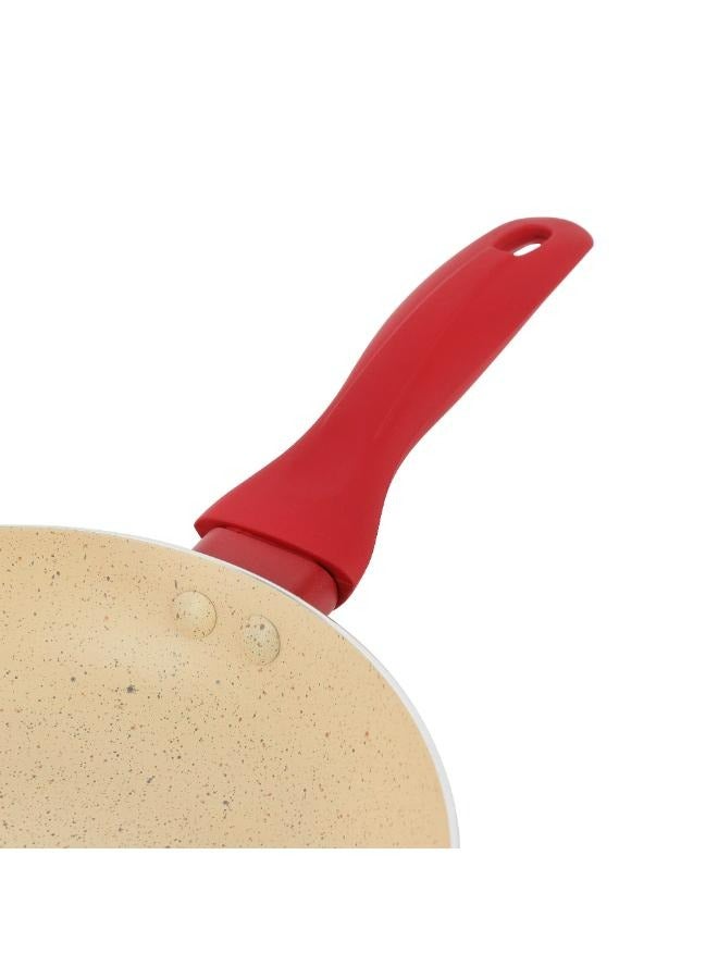 Delcasa 22 cm Non-Stick Frypan- DC3410/ Strong Aluminum Body with Marble Coating and Heat Resistant Bakelite Handle/ Induction Bottom, Compatible with Hot Plate, Halogen, Ceramic and Gas Stovetops/ Perfect for Frying, Sauting, Tempering/ White and Red - Image 2