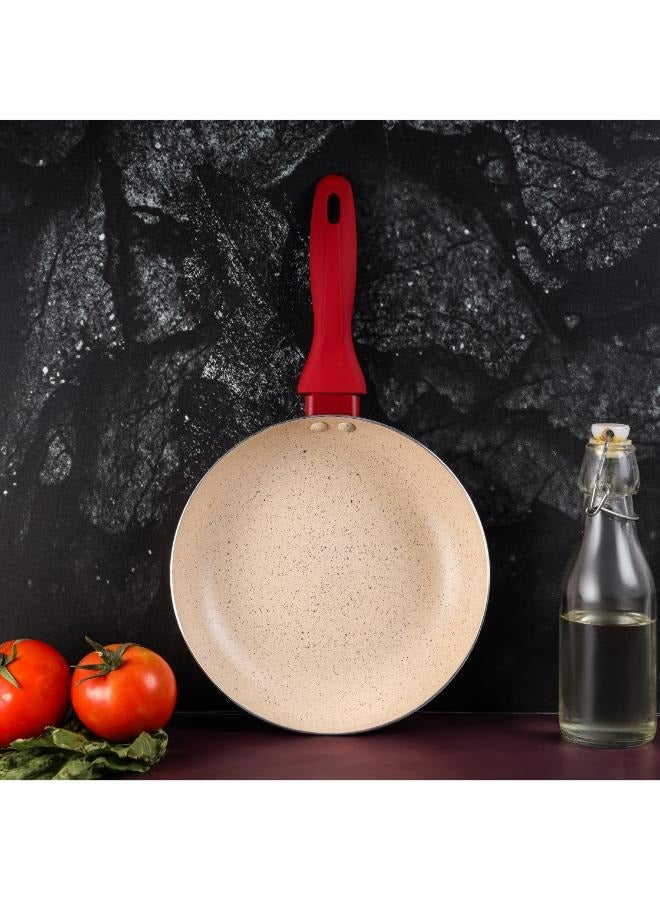 Delcasa 22 cm Non-Stick Frypan- DC3410/ Strong Aluminum Body with Marble Coating and Heat Resistant Bakelite Handle/ Induction Bottom, Compatible with Hot Plate, Halogen, Ceramic and Gas Stovetops/ Perfect for Frying, Sauting, Tempering/ White and Red - Image 4