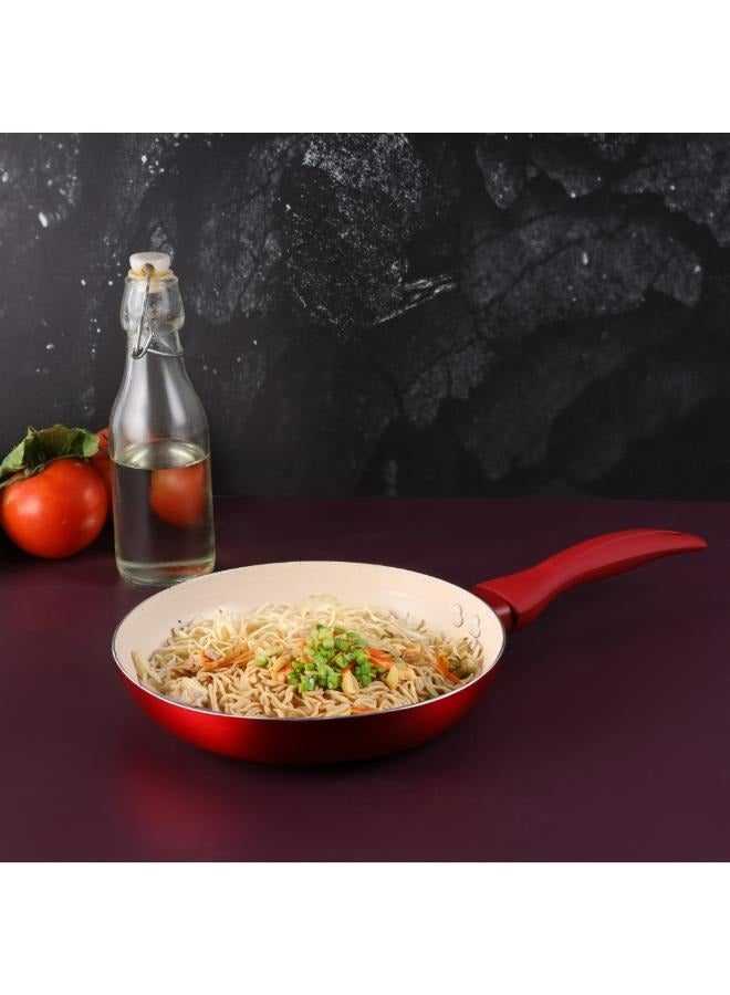 Delcasa 22 cm Non-Stick Frypan- DC3410/ Strong Aluminum Body with Marble Coating and Heat Resistant Bakelite Handle/ Induction Bottom, Compatible with Hot Plate, Halogen, Ceramic and Gas Stovetops/ Perfect for Frying, Sauting, Tempering/ White and Red - Image 5