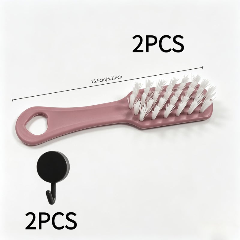 2 Blue Stiff Bristle Shoe Brushes With Hooks For Multipurpose Home Floor Laundry Cleaning - Image 4