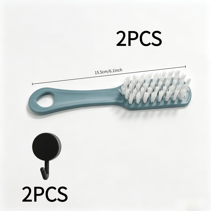 2 Blue Stiff Bristle Shoe Brushes With Hooks For Multipurpose Home Floor Laundry Cleaning - Image 5