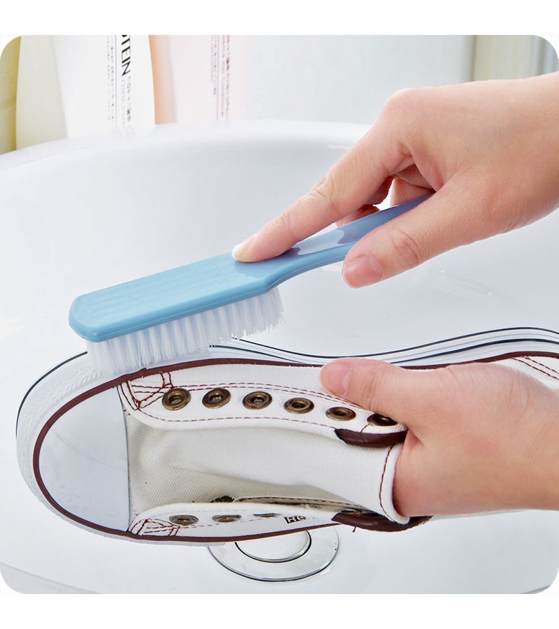 2 Blue Stiff Bristle Shoe Brushes With Hooks For Multipurpose Home Floor Laundry Cleaning - Image 1