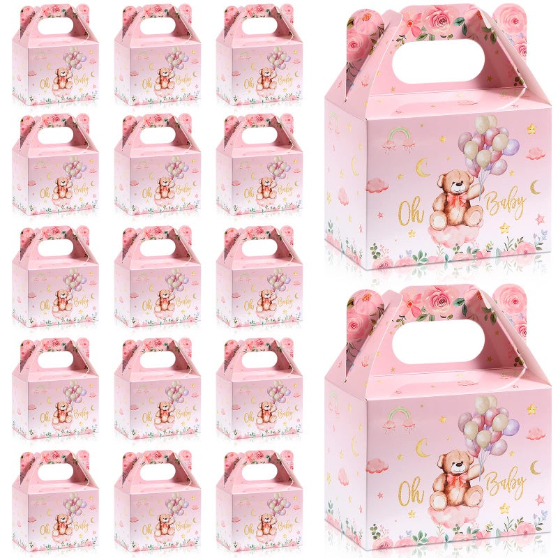 Spakon 36 Pieces Bear Baby Shower Party Favor Boxes Cute Bear Treat Boxes Paper Candy Cookies Box Decoration for Baby Shower Party Supplies Gender Reveal Bear Themed Birthday Party Decor (Pink) - Image 1
