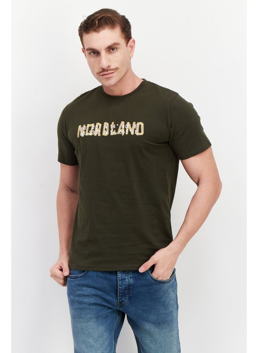 Nordland Men Crew Neck Short Sleeve Printed T-Shirt, Olive  - Image 1