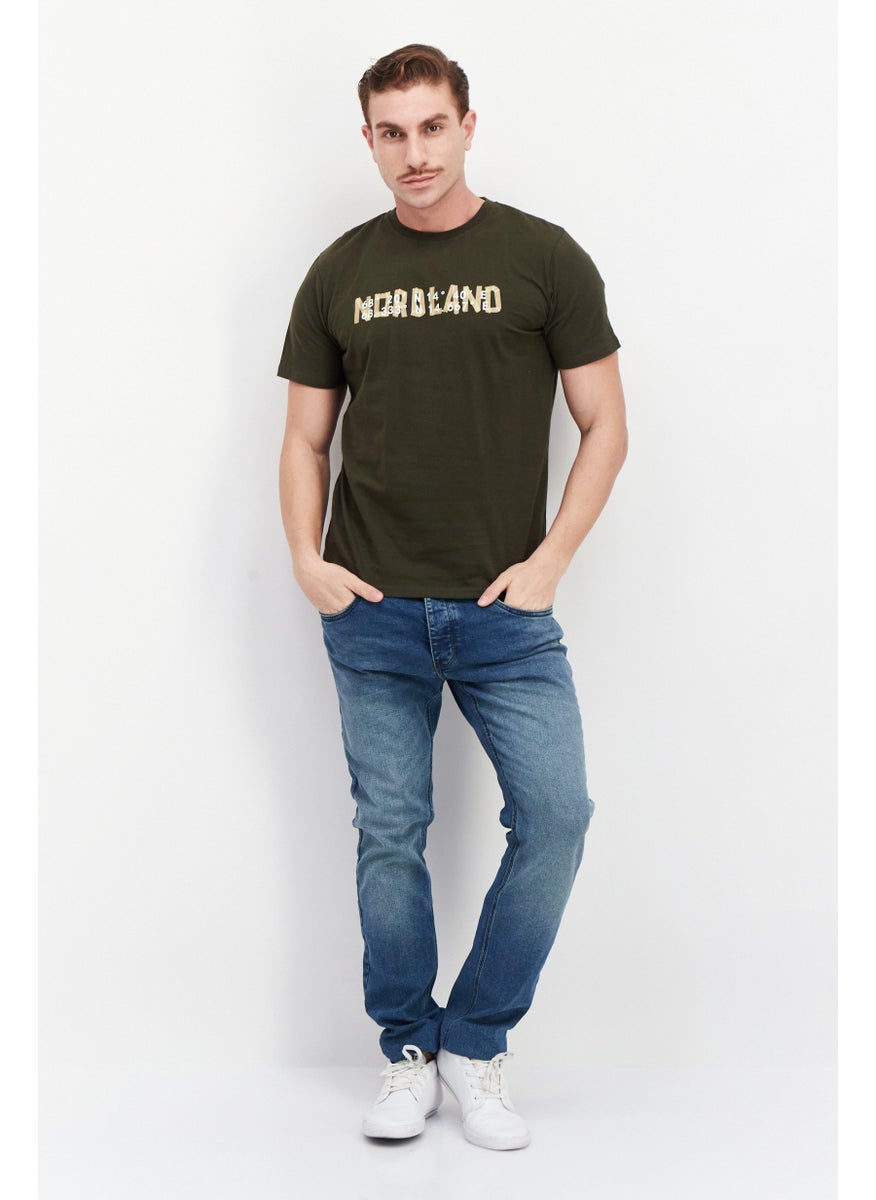 Nordland Men Crew Neck Short Sleeve Printed T-Shirt, Olive  - Image 4