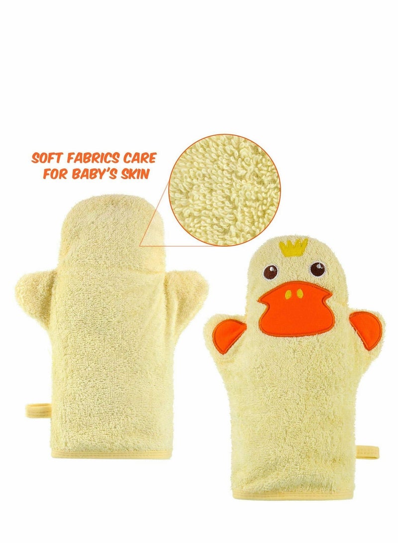 Excefore Baby Bath Mitt Glove Washcloths with Cute Cartoon Animal Designs Yellow Duck Shark Cotton Soft Towel Gentle Scrub Toddler and Shower Fun Gift for Boys Girls, 2PCS - Image 3