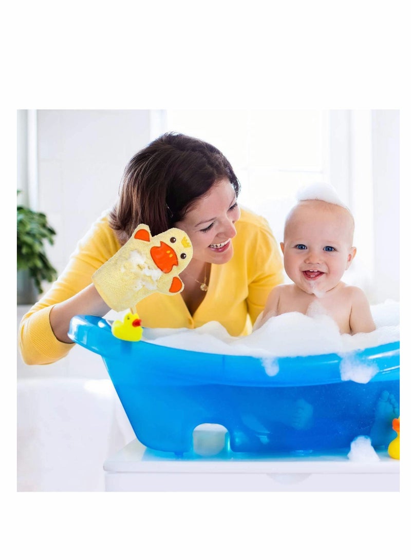 Excefore Baby Bath Mitt Glove Washcloths with Cute Cartoon Animal Designs Yellow Duck Shark Cotton Soft Towel Gentle Scrub Toddler and Shower Fun Gift for Boys Girls, 2PCS - Image 2