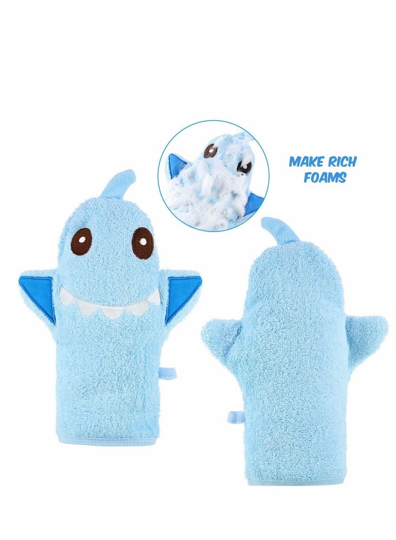 Excefore Baby Bath Mitt Glove Washcloths with Cute Cartoon Animal Designs Yellow Duck Shark Cotton Soft Towel Gentle Scrub Toddler and Shower Fun Gift for Boys Girls, 2PCS - Image 5