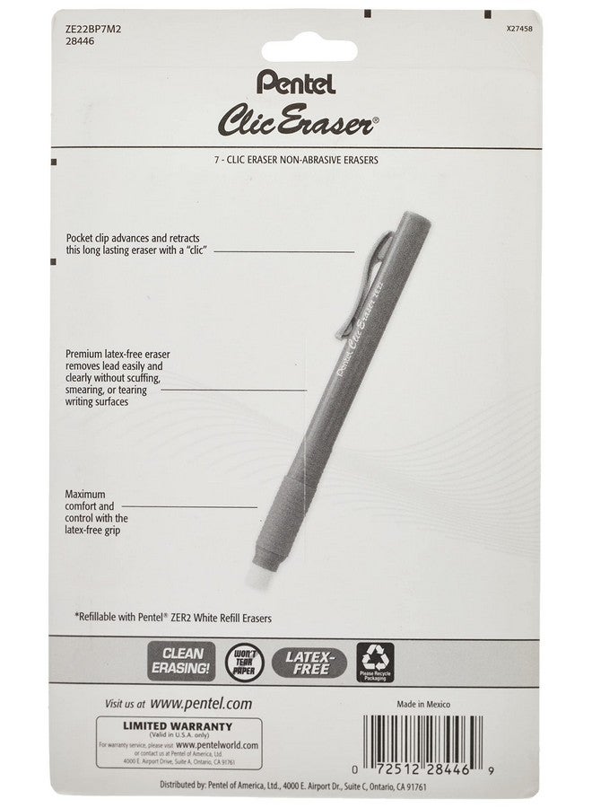 Pentel Pentel Clic Eraser Grip Retractable Eraser with Grip Office Barrel Colors (Black, Red, Blue) 7 Pack  - Image 2
