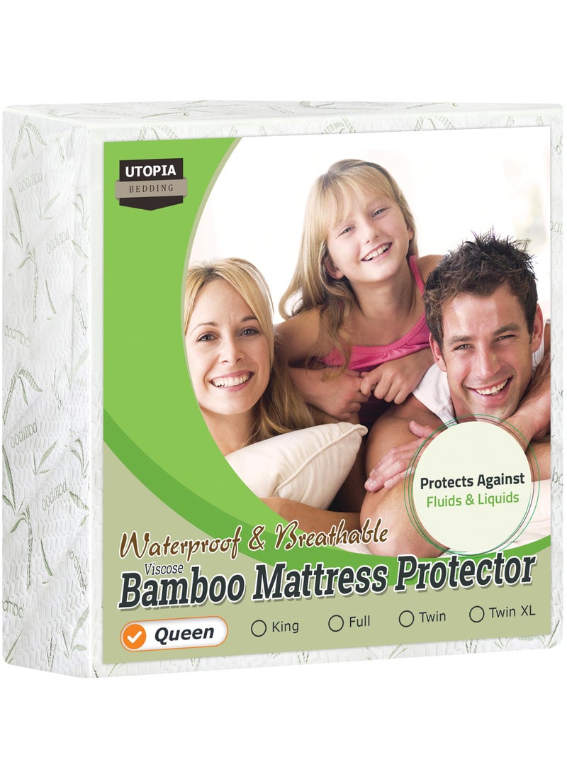 Utopia Bedding Utopia Bedding Waterproof Mattress Protector Queen Size  Viscose Made from Bamboo Mattress Cover 200 GSM  Fits 17 Inches Deep  Breathable  Fitted Style with Stretchable Pockets  - Image 1