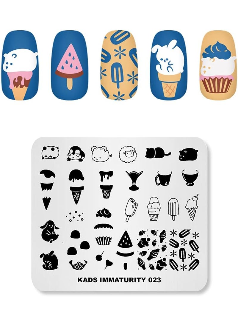 Rolabling Nail Stamping Plate Stainless Steel Nail Plates Template Nail Polish Stamping Ice Cream Cute Animals Image Stencil Manicure Printing Design IM023 