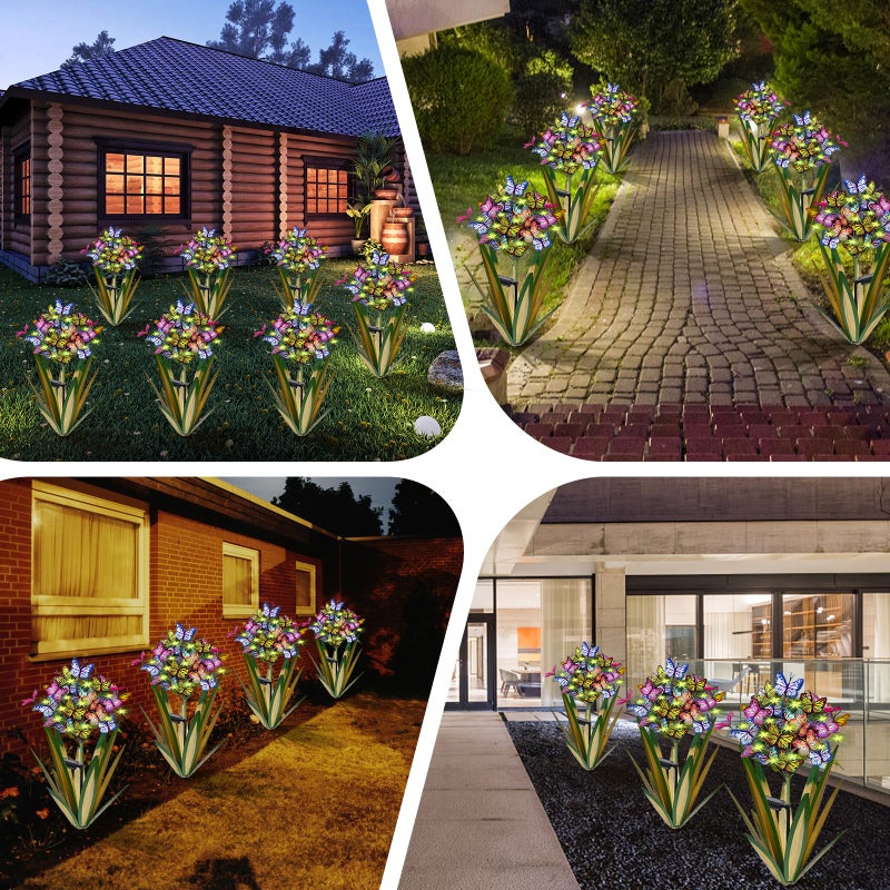 Homight Solar Metal Agave Butterfly Flower Stick Garden Sculpture Outdoor Gift Solar Garden Christmas Lights Swaying Butterfly Sunflower Garden Lights Solar Outdoor Statues (3 PCS Light Green) - Image 5