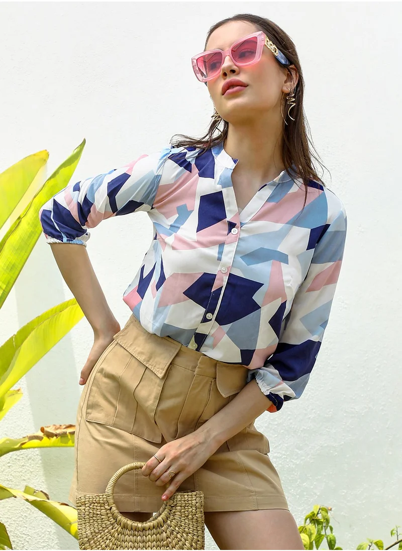 PINACOLADA Women's Multicolour Geometric Block Shirt