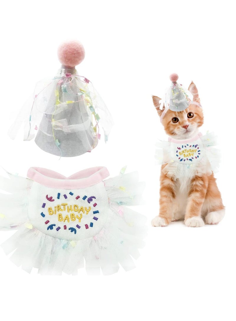 SYOSI Pet Birthday Party Supplies, Cat Birthday Hat & Bandana Scarfs Set, Suitable for Doggy Cat Birthday Party Decorations Set (Pink)  - Image 1