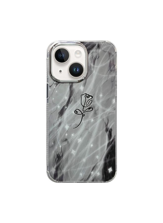 erorex For iPhone 13 Cooling Flash Feather TPU + PC Phone Case(Brief Rose) 