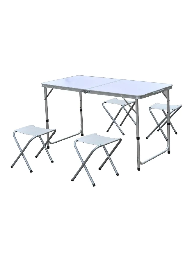 atmosphera 5Piece Aluminum Four-Seater Modern Outdoor Dining Set Silver and White 60 x 60 x 6.5 cm 131926