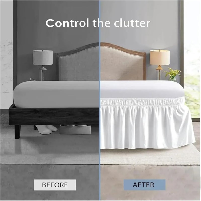 Wrap Around Bed Skirts Dust Ruffle Bed Skirt Solid Color Elastic Bed Pleated Skirt Bed-Sheet Bedding Hotel Dust Ruffle for Queen Bed(Black,Queen 153x203cmx38cm) - Image 3