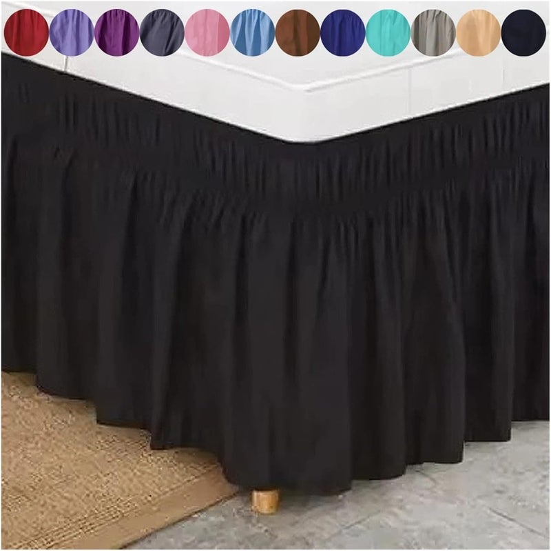 Wrap Around Bed Skirts Dust Ruffle Bed Skirt Solid Color Elastic Bed Pleated Skirt Bed-Sheet Bedding Hotel Dust Ruffle for Queen Bed(Black,Queen 153x203cmx38cm) - Image 2