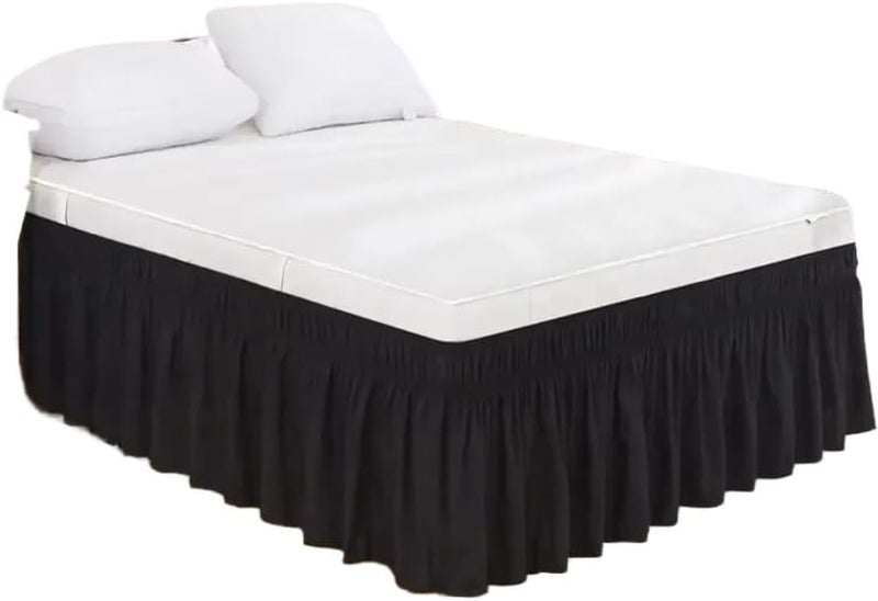 Wrap Around Bed Skirts Dust Ruffle Bed Skirt Solid Color Elastic Bed Pleated Skirt Bed-Sheet Bedding Hotel Dust Ruffle for Queen Bed(Black,Queen 153x203cmx38cm) - Image 1