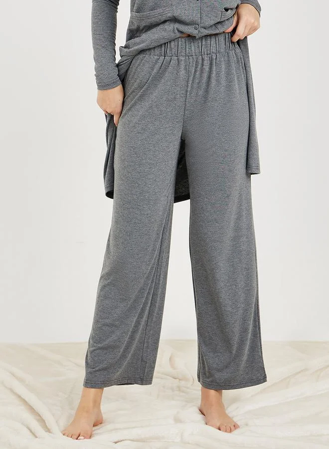 Styli Solid Knit Midi Cardigan & Straight Leg Lounge Set