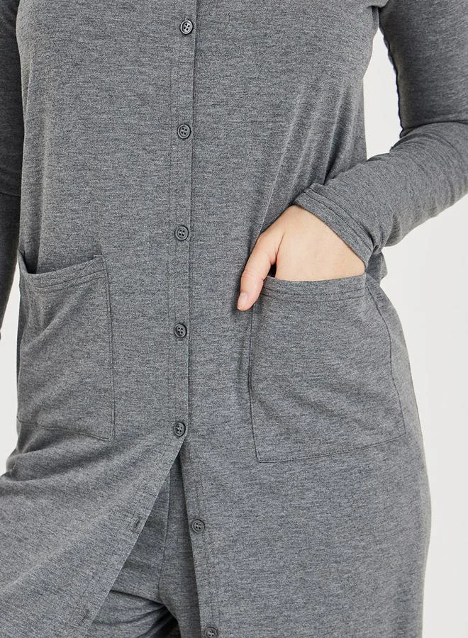 Styli Solid Knit Midi Cardigan & Straight Leg Lounge Set