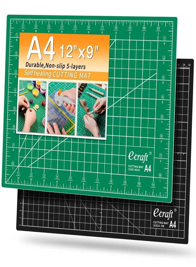 Ecraft Self Healing Sewing Mat 9x12 Inch, Double Sided 5-Ply Fabric Rotary Cutting Mat for Quilting, Sewing & Craft Projects - Gridded Board, Green/Black - Image 1