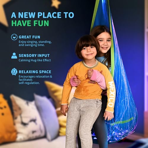 OUTREE Pod Swing Featuring Fiber Optic with 10 Colors and 17 Effects Sensory Swing Suitable for Individuals with Sensory Needs Blue - Image 3