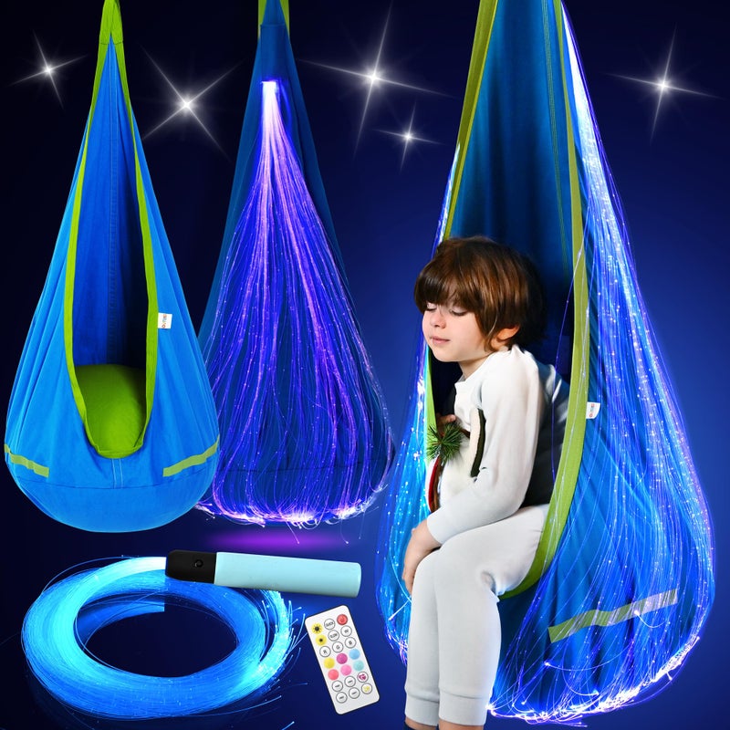 OUTREE Pod Swing Featuring Fiber Optic with 10 Colors and 17 Effects Sensory Swing Suitable for Individuals with Sensory Needs Blue - Image 2