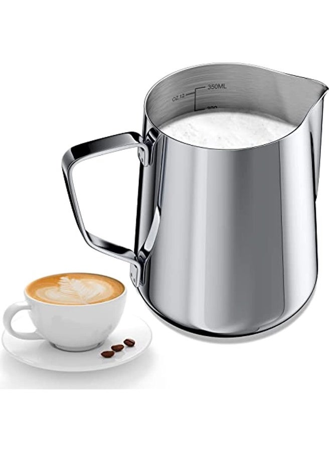 350ml Milk Bottle 304 Stainless Steel 12oz Measuring Brand Milk Bottle Cappuccino Coffee Pot Espresso Very Suitable For Coffee Lovers Latte Art Silver - Image 1