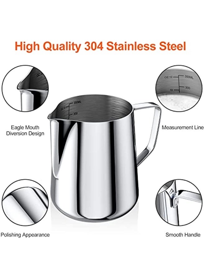 350ml Milk Bottle 304 Stainless Steel 12oz Measuring Brand Milk Bottle Cappuccino Coffee Pot Espresso Very Suitable For Coffee Lovers Latte Art Silver - Image 2