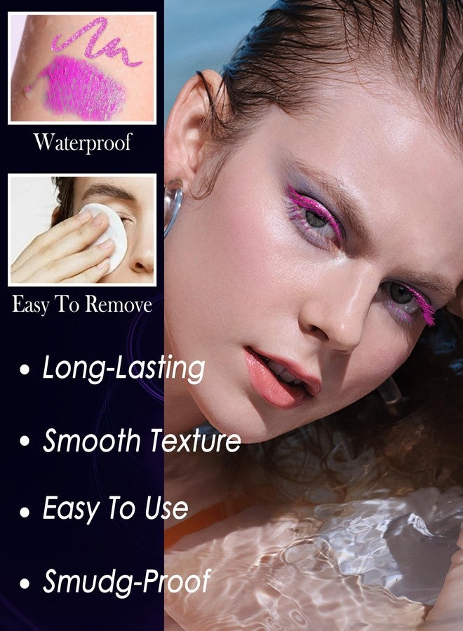 Lestpola UV Neon Purple Mascara & Eyeliner Set, Waterproof Volumizing Colored Mascara Volume and Length for Lashes Lengthening, Long Lasting Glitter Liquid Eyeliner Pencil, Halloween Glow in the Dark Makeup-01 - Image 4