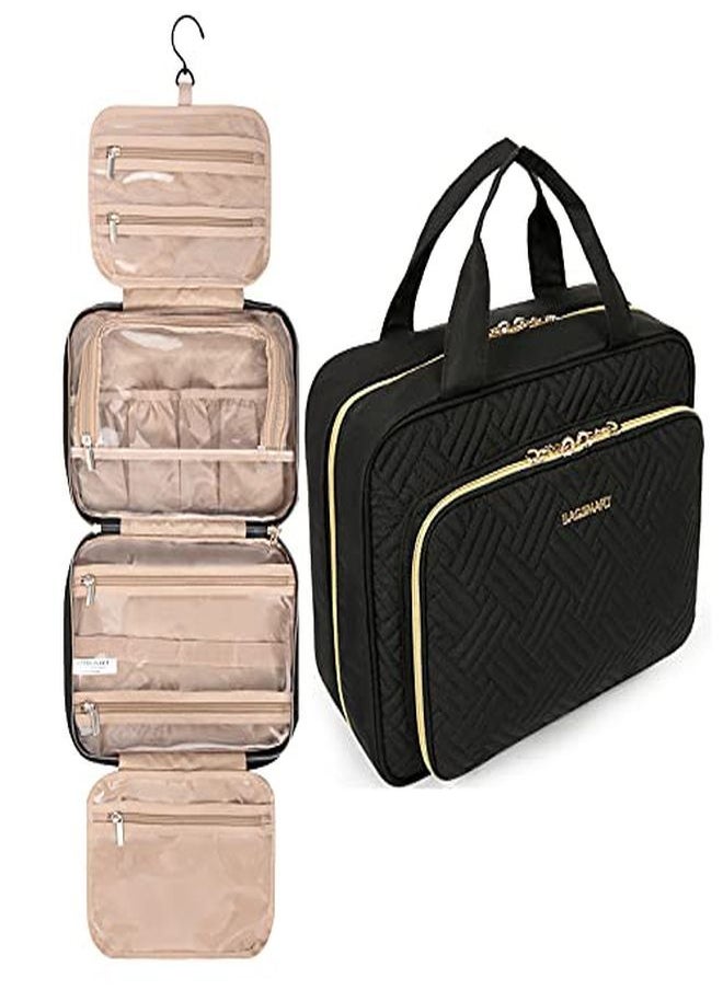 BAGSMART Toiletry Bag Hanging Travel Organizer With Tsa Approved Transparent Cosmetic Bag And Detachable Makeup Pouch For Full Sized Toiletries, Medium-Black  - Image 1