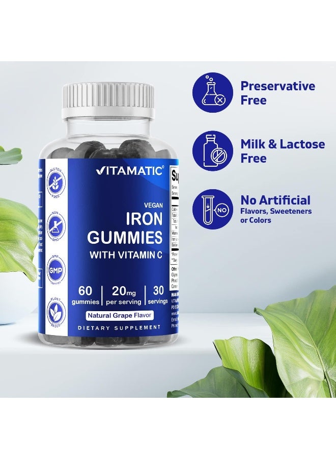Vitamatic Iron Gummies Supplement for Women & Men - 20mg Serving - 60 Vegan Gummies - Great Tasting Iron Gummy Vitamins with Vitamin C - Image 3