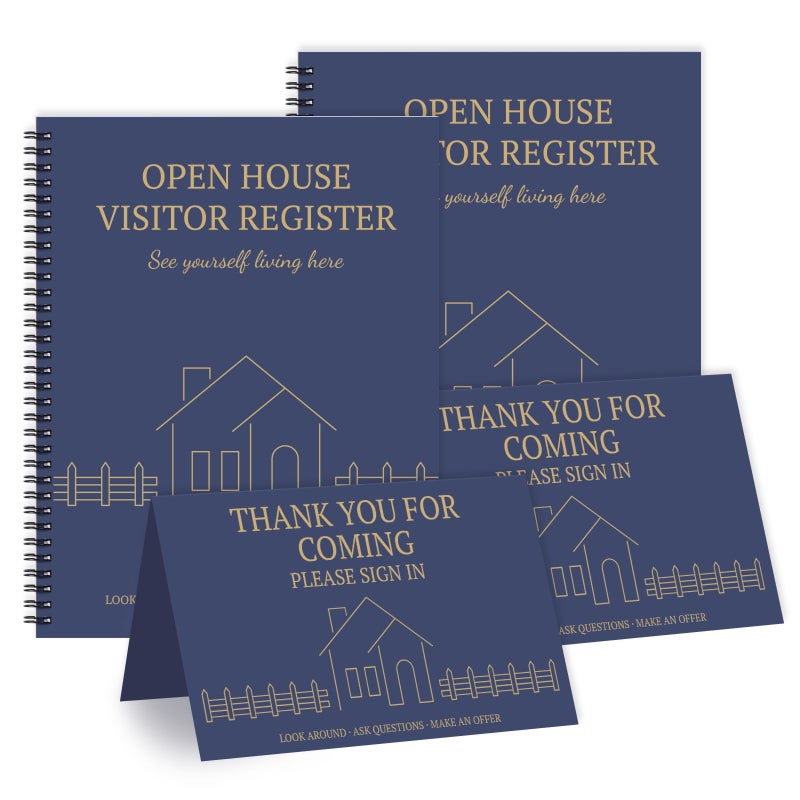 suituts 2 Pack Open House Visitor Registry 8.5"x 11" Real Estate Sign in Book for Open House Visitors with 2 Pack Realtor Tent Cards, 50 Sheets Each (Navy Blue) - Image 1