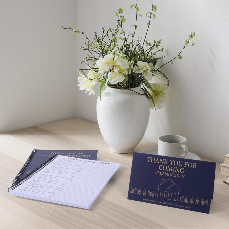 suituts 2 Pack Open House Visitor Registry 8.5"x 11" Real Estate Sign in Book for Open House Visitors with 2 Pack Realtor Tent Cards, 50 Sheets Each (Navy Blue) - Image 5