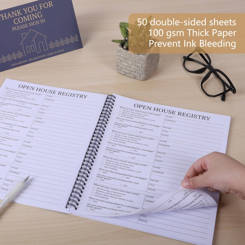 suituts 2 Pack Open House Visitor Registry 8.5"x 11" Real Estate Sign in Book for Open House Visitors with 2 Pack Realtor Tent Cards, 50 Sheets Each (Navy Blue) - Image 3