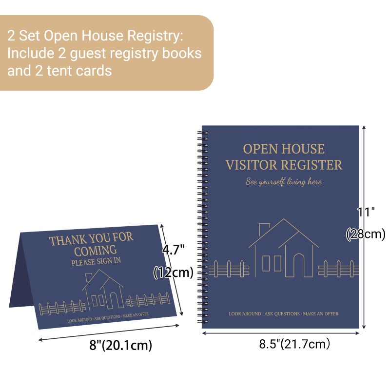 suituts 2 Pack Open House Visitor Registry 8.5"x 11" Real Estate Sign in Book for Open House Visitors with 2 Pack Realtor Tent Cards, 50 Sheets Each (Navy Blue) - Image 2