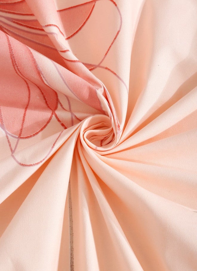 Arrabi Peach Floral Polycotton 300 TC Fitted King Fine Bedsheet with 2 Pillow Covers - Image 5