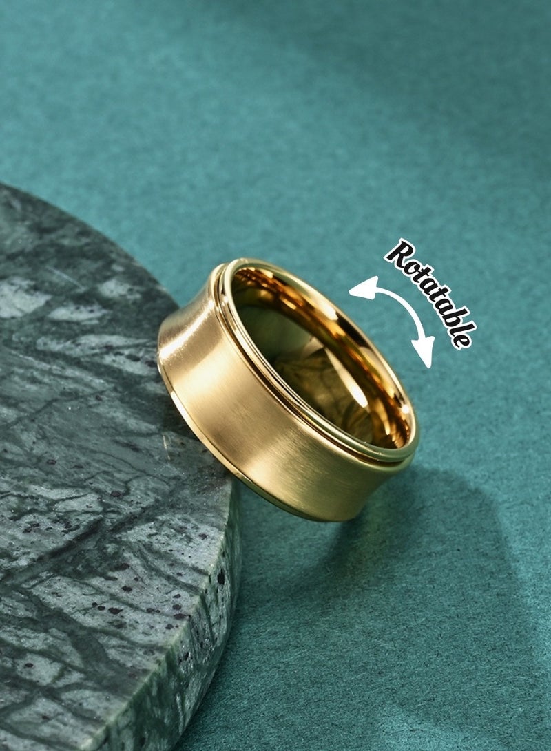 Unisex Spinner Ring — Titanium Steel (Stainless Steel), Gold-Tone — US Size 10 (Ø ≈ 19.8 mm), 9 mm Wide Concave Rotating Band, Polished Finish - Image 1